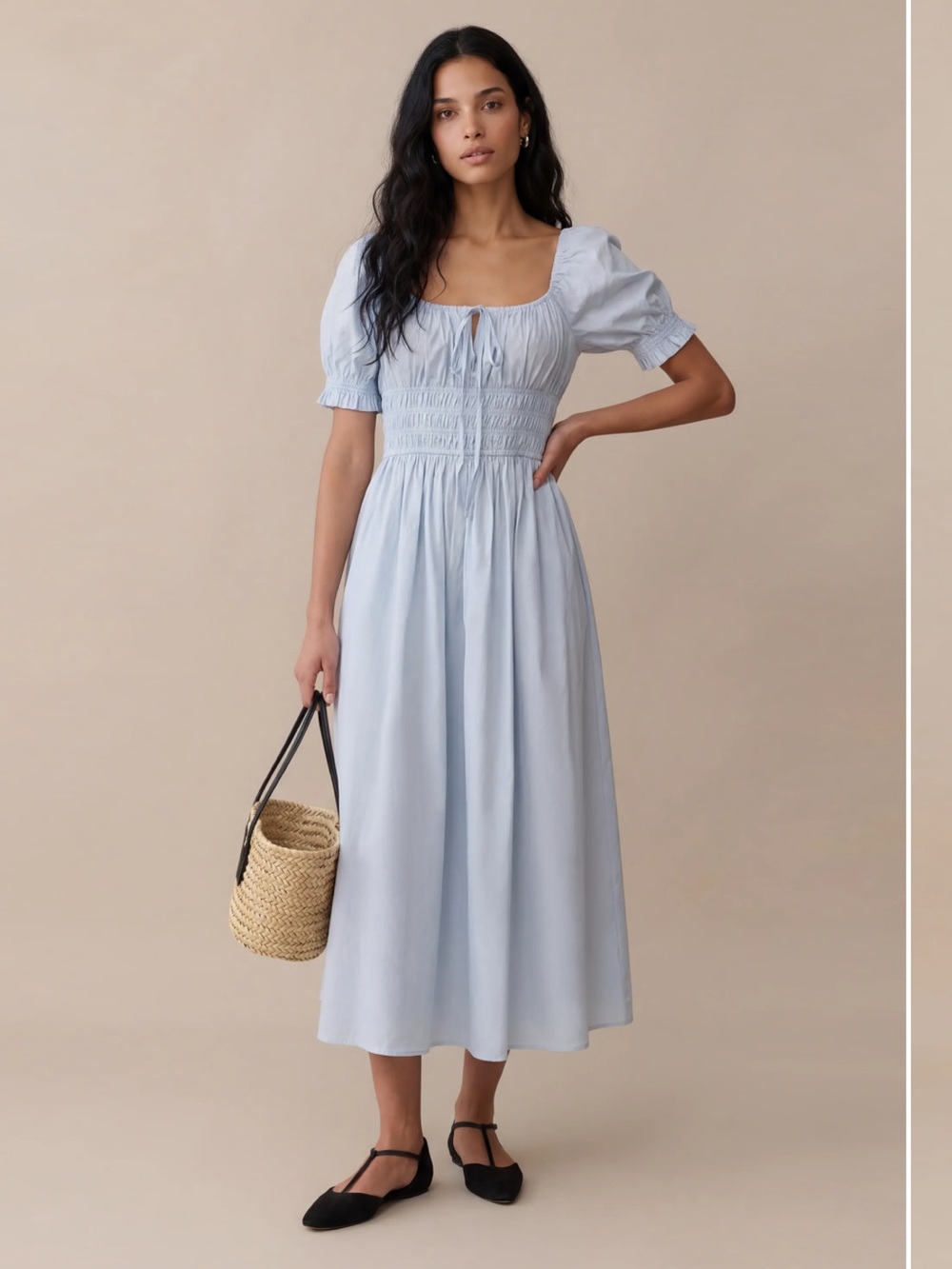 Few Moda Fenella Cotton Dress with Sleeve and cinched Waist. Alice Blue
